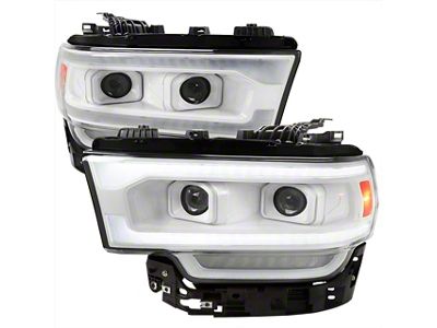 Dual Projector Headlights with Sequential Turn Signals; Chrome Housing; Clear Lens (19-24 RAM 2500 w/ Factory Halogen Headlights)