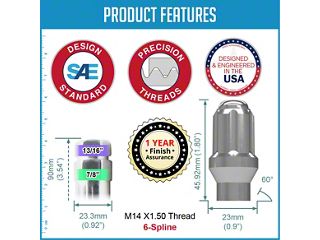 32pc Chrome Spline Lug Nut Set 14x1.5 2" Tall Conical Seat For RAM 2500 3500 Dually