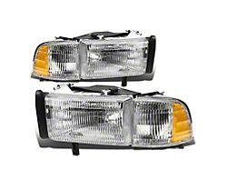 Factory Style Headlights with Amber Corner; Chrome Housing; Clear Lens (94-02 RAM 2500 w/o Sport Package)
