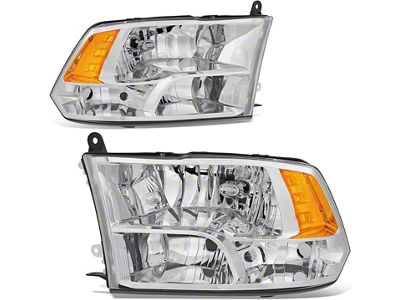 Factory Style Headlights with Amber Corners; Chrome Housing; Clear Lens (10-12 RAM 2500 w/ Factory Halogen Quad Headlights)