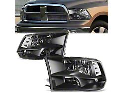 Factory Style Headlights with Clear Corners; Black Housing; Clear Lens (10-12 RAM 2500 w/ Factory Halogen Quad Headlights)