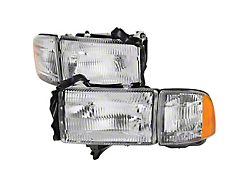 Factory Style Headlights and Corner Lights; Chrome Housing; Clear Lens (94-02 RAM 2500 w/o Sport Package)