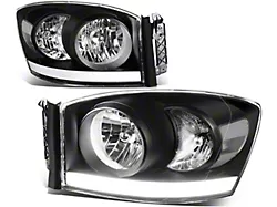 Factory Style Headlights with LED DRL; Black Housing; Clear Lens (06-09 RAM 2500)