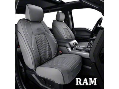 Faux Leather Custom Front and Rear Seat Covers; Gray (10-18 RAM 2500 Crew Cab w/ Front Bucket Seats & Split Flat Rear Seat)