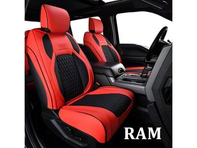 Faux Leather Custom Front and Rear Seat Covers; Red (10-18 RAM 2500 Crew Cab w/ Front Bucket Seats & Split Flat Rear Seat)