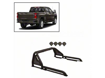 Gladiator Roll Bar with 7-Inch Black Round LED Lights; Black (94-24 RAM 2500 w/o RAM Box)