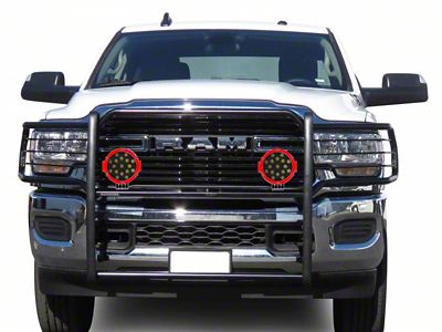 Grille Guard with 7-Inch Round LED Lights; Black (19-24 RAM 2500)