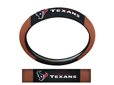 Grip Steering Wheel Cover with Houston Texans Logo; Tan and Black (Universal; Some Adaptation May Be Required)