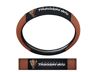 Grip Steering Wheel Cover with Marshall University Logo; Tan and Black (Universal; Some Adaptation May Be Required)