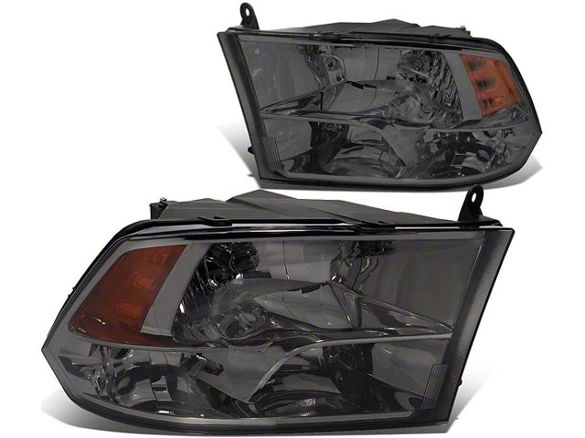Headlights with Amber Corner Lights; Smoked Housing; Clear Lens (10-18 RAM 2500 w/ Factory Halogen Non-Projector Headlights)