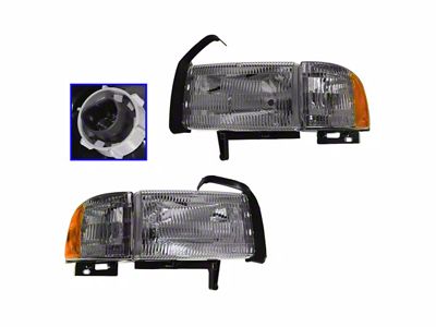 Headlights; Chrome Housing; Clear Lens (94-02 RAM 2500)