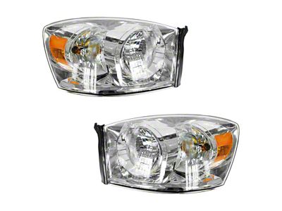 Headlights; Chrome Housing; Clear Lens (06-09 RAM 2500)