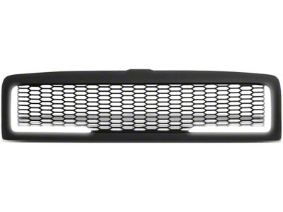 Honeycomb Mesh Style Upper Replacement Grille with LED DRL Lights; Matte Black (94-02 RAM 2500)