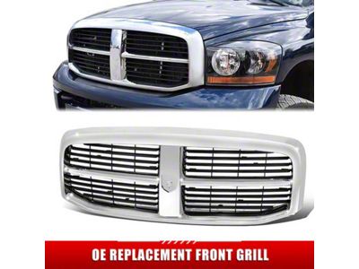 Horizontal Slat Upper Replacement Grille; Chrome with Black Slats (06-09 RAM 2500)