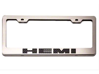Illuminated License Plate Frame with HEMI Logo; Brushed Black (Universal; Some Adaptation May Be Required)