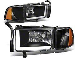 LED DRL Headlights with Amber Corner Lights; Black Housing; Clear Lens (94-02 RAM 2500 w/o Sport Package)