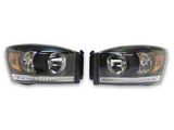 LED DRL Headlights with Amber Corner Lights; Black Housing; Clear Lens (06-09 RAM 2500)