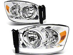 LED DRL Headlights with Amber Corner Lights; Chrome Housing; Clear Lens (06-09 RAM 2500)