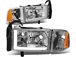 LED DRL Headlights with Amber Corner Lights; Chrome Housing; Clear Lens (94-02 RAM 2500 w/o Sport Package)