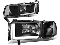 LED DRL Headlights with Clear Corner Lights; Black Housing; Clear Lens (94-02 RAM 2500 w/o Sport Package)