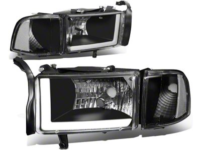 LED DRL Headlights with Clear Corner Lights; Black Housing; Clear Lens (94-02 RAM 2500 w/o Sport Package)