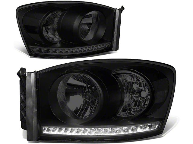 LED DRL Headlights with Clear Corner Lights; Black Housing; Smoked Lens (06-09 RAM 2500)