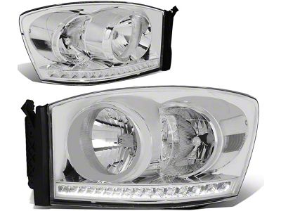 LED DRL Headlights with Clear Corner Lights; Chrome Housing; Clear Lens (06-09 RAM 2500)