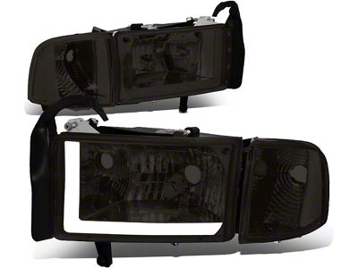 LED DRL Headlights with Clear Corner Lights; Smoke Housing; Clear Lens (94-02 RAM 2500 w/o Sport Package)