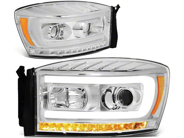 LED DRL Projector Headlights with Amber Corner Lights; Chrome Housing; Smoked Lens (06-09 RAM 2500)