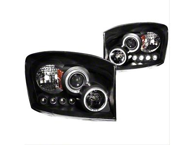 LED Halo Projector Headlights; Black Housing; Clear Lens (06-09 RAM 2500)