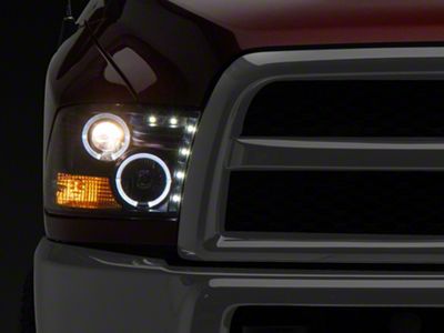 LED Halo Projector Headlights; Black Housing; Clear Lens (10-18 RAM 2500 w/ Factory Halogen Non-Projector Headlights)