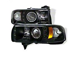 LED Halo Projector Headlights; Black Housing; Clear Lens (94-02 RAM 2500)