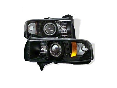 LED Halo Projector Headlights; Black Housing; Clear Lens (94-02 RAM 2500)