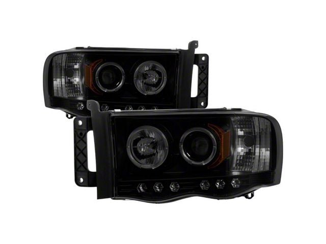 LED Halo Projector Headlights; Black Housing; Smoked Lens (03-05 RAM 2500)