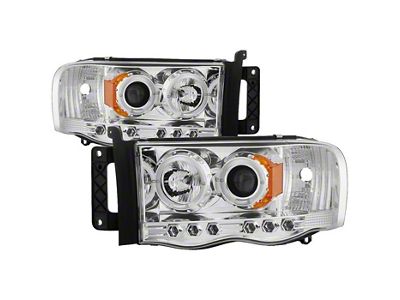 LED Halo Projector Headlights; Chrome Housing; Clear Lens (03-05 RAM 2500)