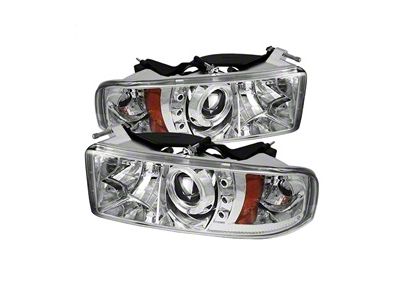 LED Halo Projector Headlights; Chrome Housing; Clear Lens (94-02 RAM 2500)