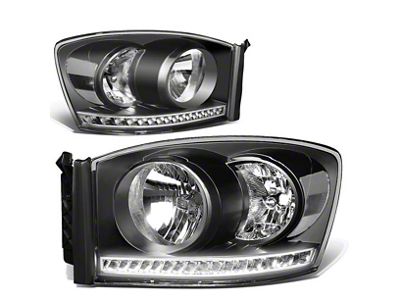 LED Strip DRL Headlights; Black Housing; Clear Lens (06-09 RAM 2500)