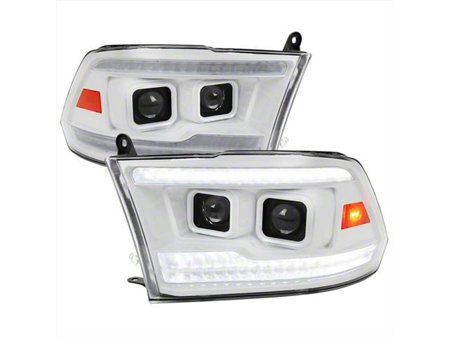 LED Strip Projector Headlights; White Housing; Clear Lens (10-18 RAM 2500 w/ Factory Halogen Headlights)