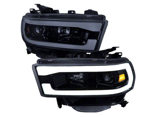 LED Tube Projector Headlights; Gloss Black Housing; Smoked Lens (19-24 RAM 2500 w/ Factory Halogen Headlights)