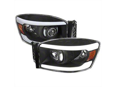 LED Tube Projector Headlights; Matte Black Housing; Clear Lens (06-09 RAM 2500)