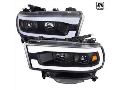LED Tube Projector Headlights; Matte Black Housing; Clear Lens (19-24 RAM 2500 w/ Factory Halogen Headlights)