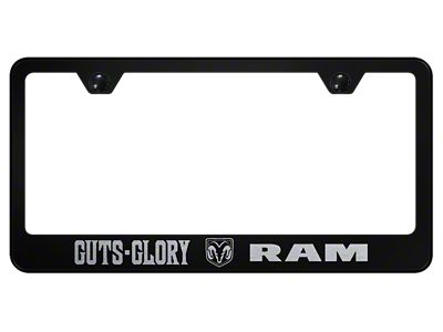 Guts, Glory, RAM Laser Etched License Plate Frame; Black (Universal; Some Adaptation May Be Required)