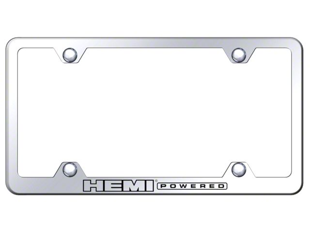 HEMI Powered Steel Wide Body License Plate Frame; Laser Etched Mirrored (Universal; Some Adaptation May Be Required)