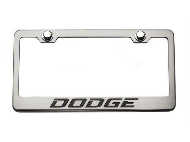License Plate Frame with Dodge Logo; Brushed Black (Universal; Some Adaptation May Be Required)