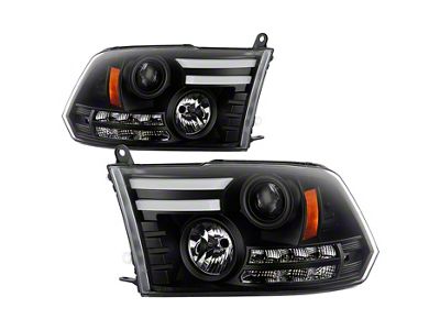 Light Bar DRL Projector Headlights; Black Housing; Clear Lens (13-18 RAM 2500 w/ Factory Halogen Projector Headlights)