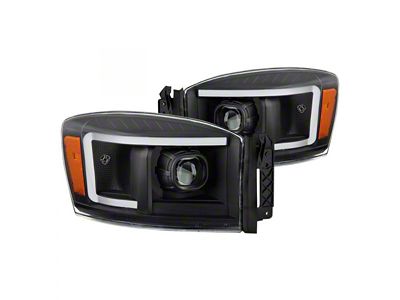 Light Bar DRL Projector Headlights; Black Housing; Clear Lens (06-09 RAM 2500)