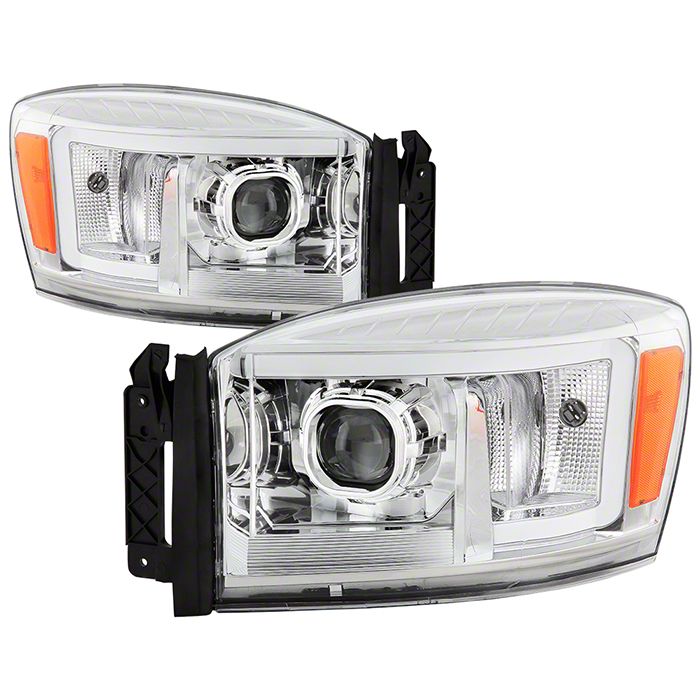 RAM 2500 Light Bar DRL Projector Headlights; Chrome Housing; Clear Lens