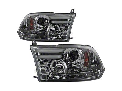 Light Bar DRL Projector Headlights; Chrome Housing; Smoked Lens (13-18 RAM 2500 w/ Factory Halogen Projector Headlights)