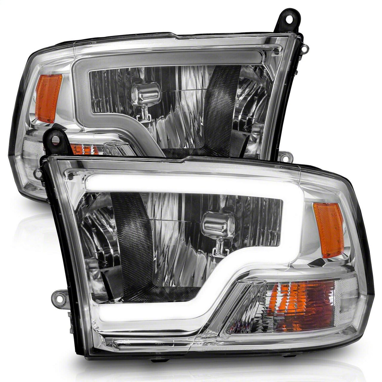 RAM 2500 Light Bar Style Crystal Headlights; Chrome Housing; Clear Lens