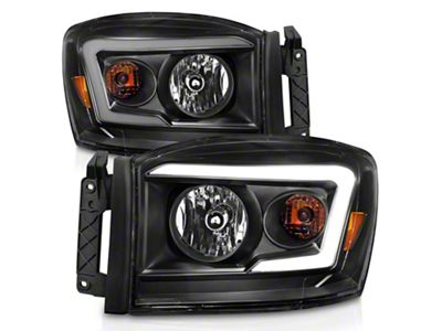 Light Bar Style Crystal Headlights; Black Housing; Clear Lens (06-09 RAM 2500)